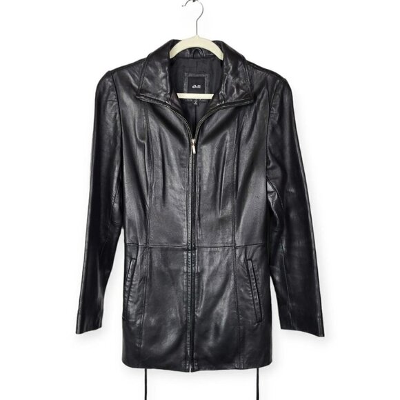 JLC New York Black 100% Leather Waist Tie Jacket - Picture 1 of 8